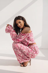 Off-Shoulder Ruffle Top & Wide-Leg Pants Two-Piece Set LaBalancia